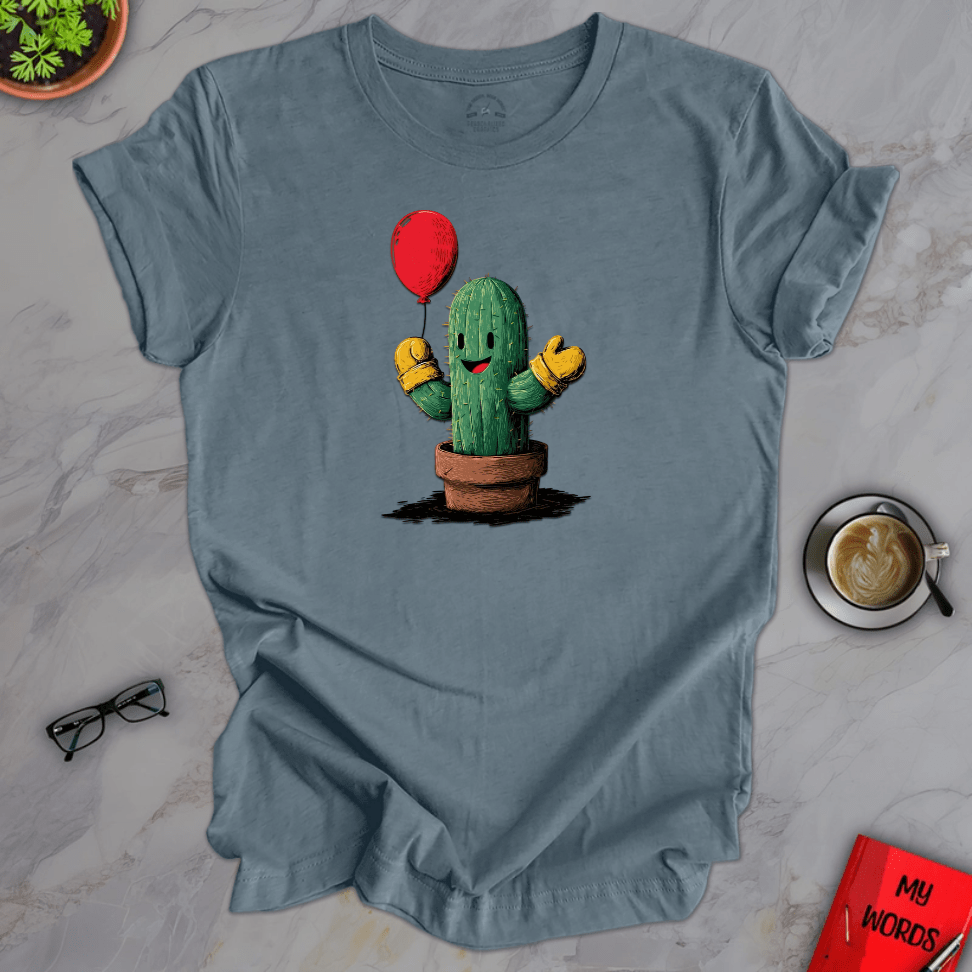 Personalized Graphics Cactus Holding Balloon Premium T-Shirt Heather Slate / XS