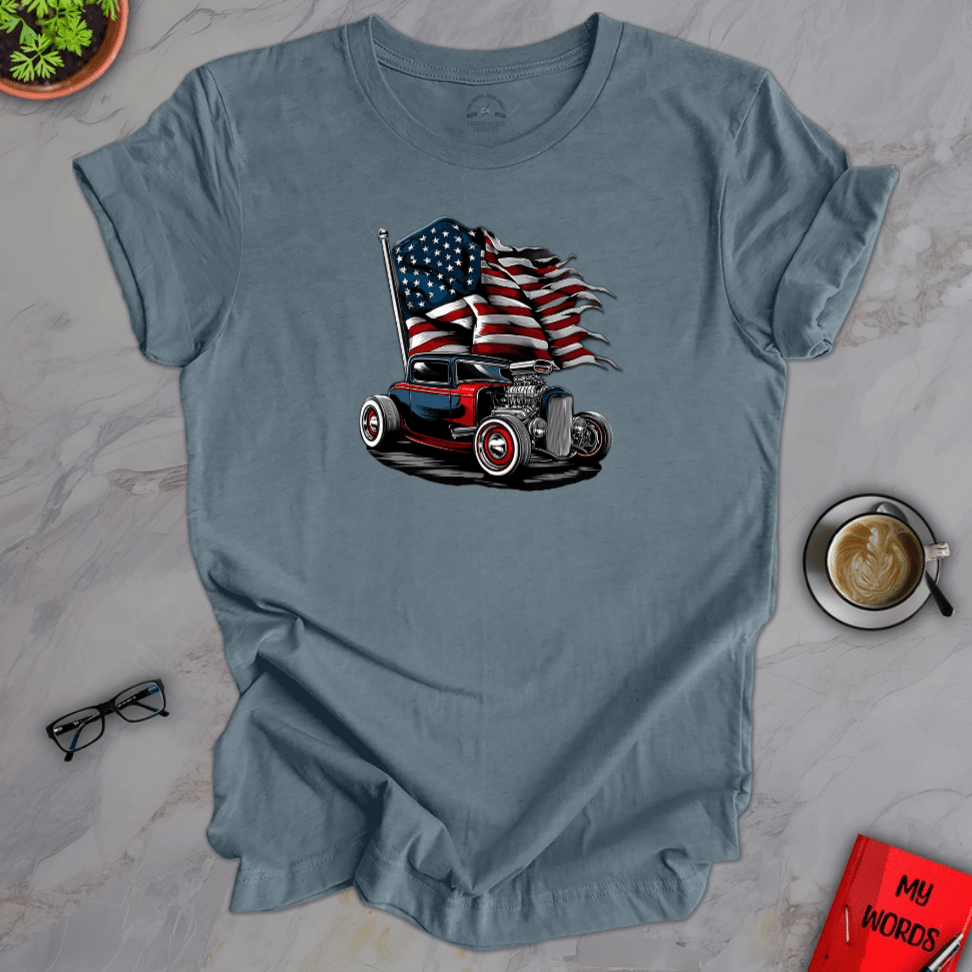 Personalized Graphics Patriotic Hot Rod Premium T-Shirt Heather Slate / XS