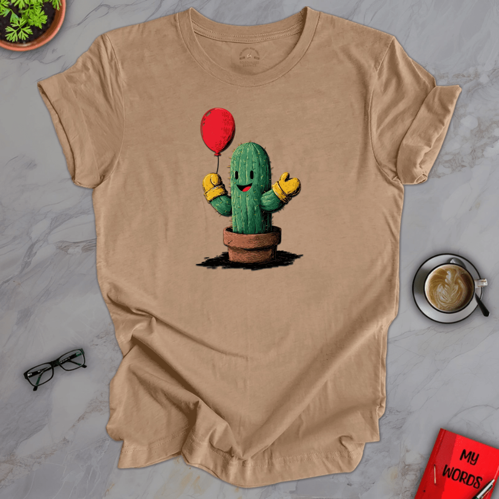 Personalized Graphics Cactus Holding Balloon Premium T-Shirt Heather Tan / XS