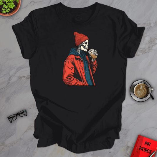 Personalized Graphics Skeleton Drinking Premium T-Shirt Solid Black Blend / XS