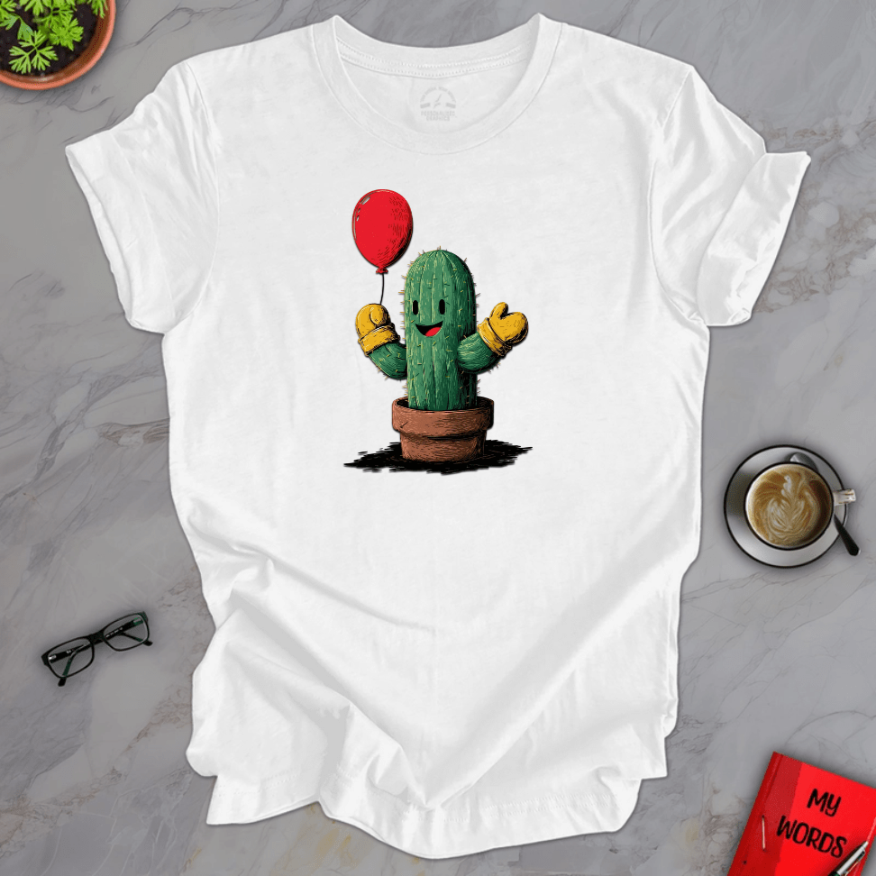 Personalized Graphics Cactus Holding Balloon Premium T-Shirt Solid White Blend / XS