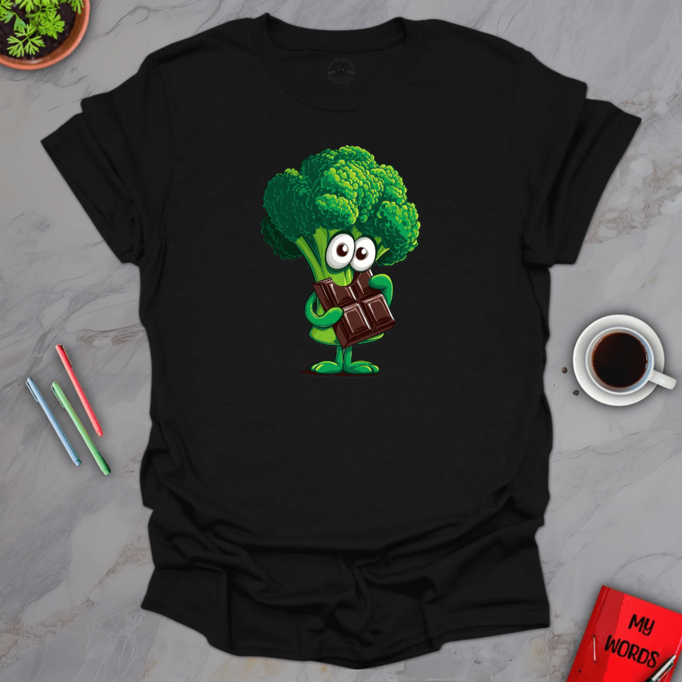 Personalized Graphics Broccoli Eating Chocolate T-Shirt Black / S