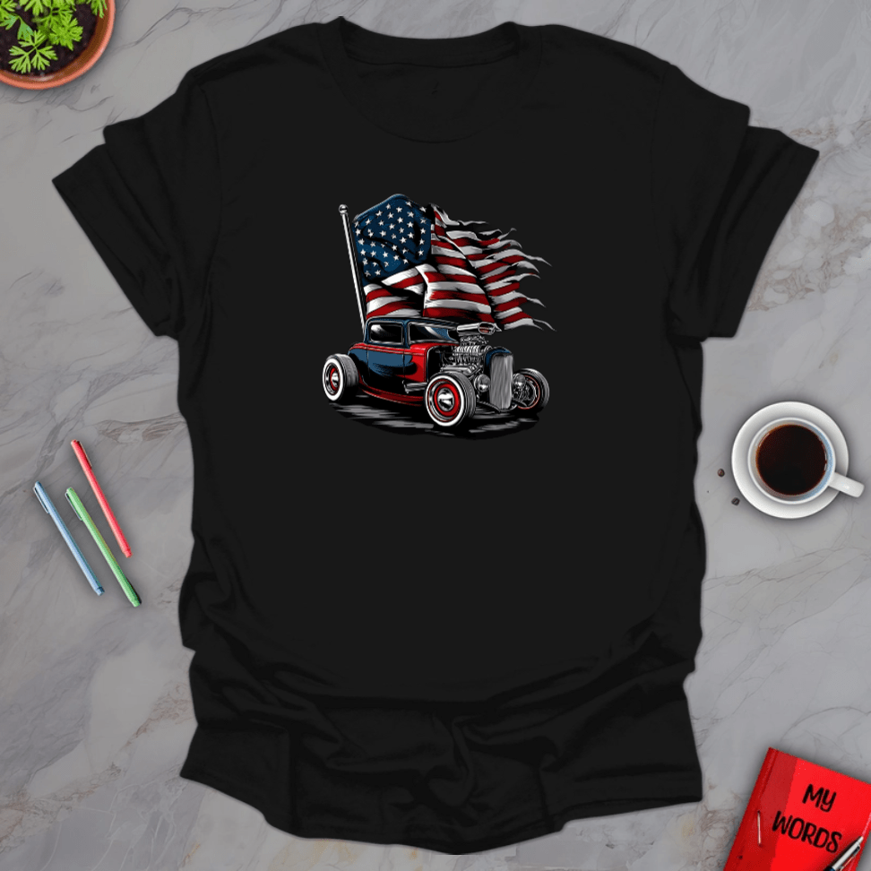 Personalized Graphics Patriotic Hot Rod T-Shirt Black / S