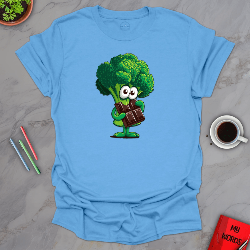 Personalized Graphics Broccoli Eating Chocolate T-Shirt Carolina Blue / S