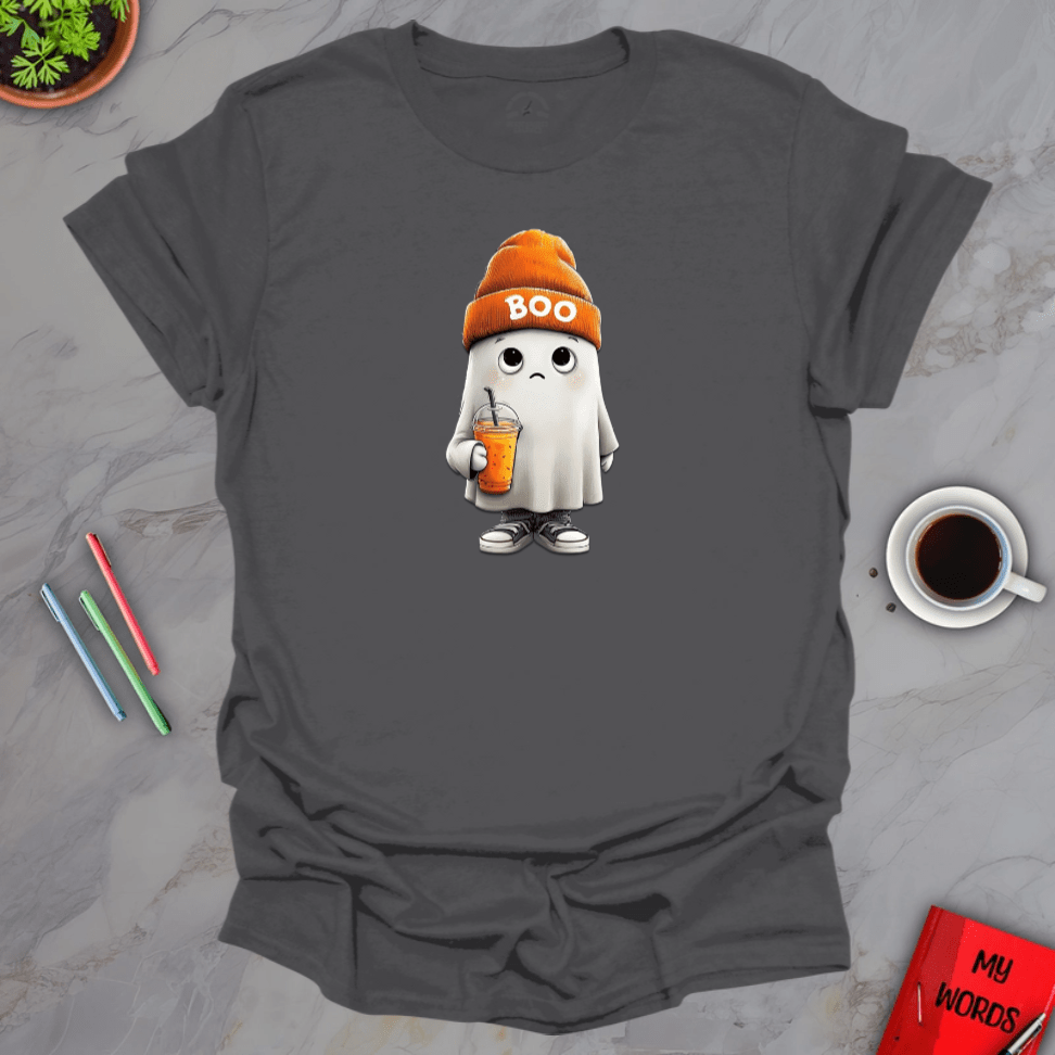 Personalized Graphics Boo Beanie Ghost T-Shirt Charcoal / S