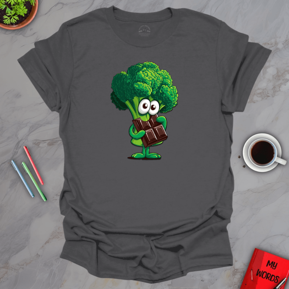 Personalized Graphics Broccoli Eating Chocolate T-Shirt Charcoal / S