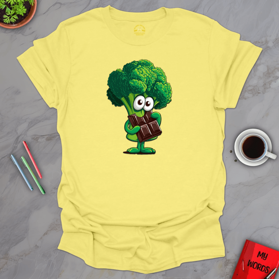 Personalized Graphics Broccoli Eating Chocolate T-Shirt Cornsilk / S