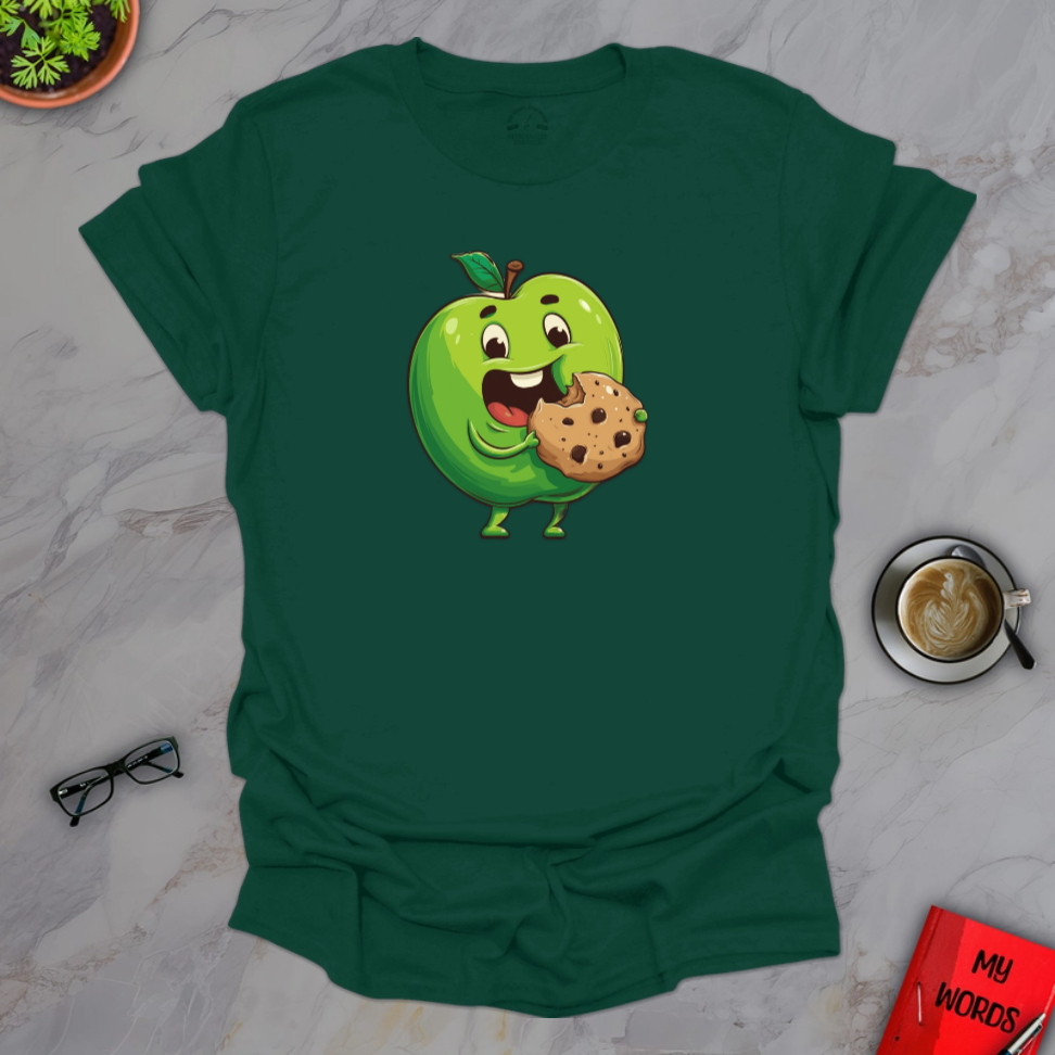 Personalized Graphics Apple Eating Cookie T-Shirt Forest Green / M