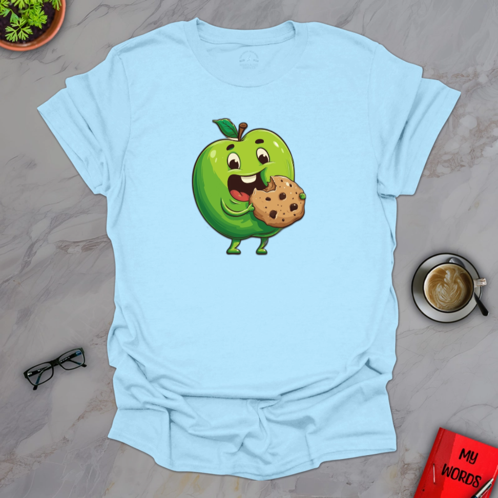 Personalized Graphics Apple Eating Cookie T-Shirt Light Blue / S