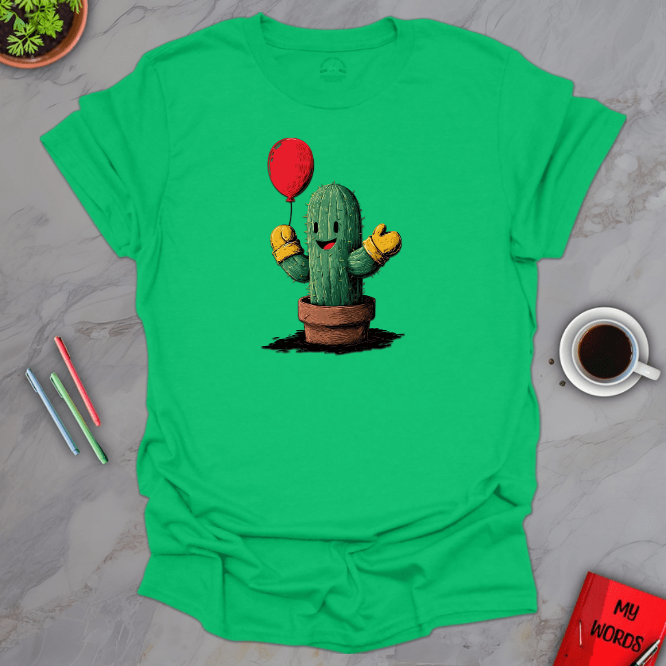 Personalized Graphics Cactus Holding Balloon T-Shirt Irish Green / S