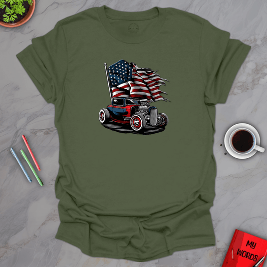 Personalized Graphics Patriotic Hot Rod T-Shirt Military Green / S