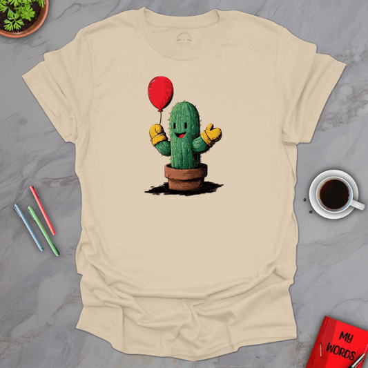 Personalized Graphics Cactus Holding Balloon T-Shirt Sand / S