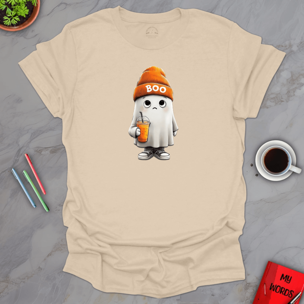 Personalized Graphics Boo Beanie Ghost T-Shirt Sand / S