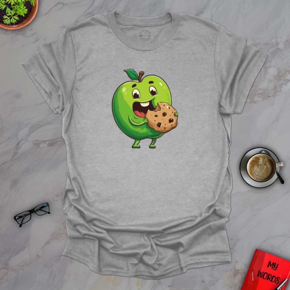 Personalized Graphics Apple Eating Cookie T-Shirt Sport Grey / S
