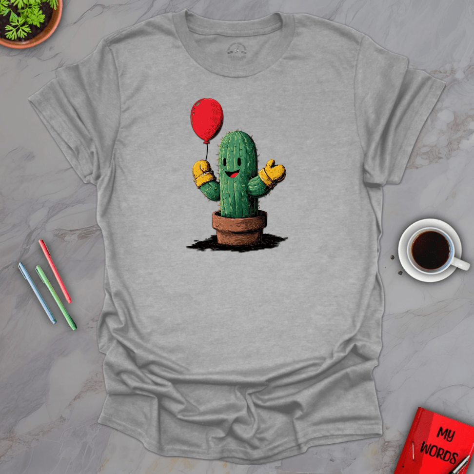 Personalized Graphics Cactus Holding Balloon T-Shirt Sport Grey / S