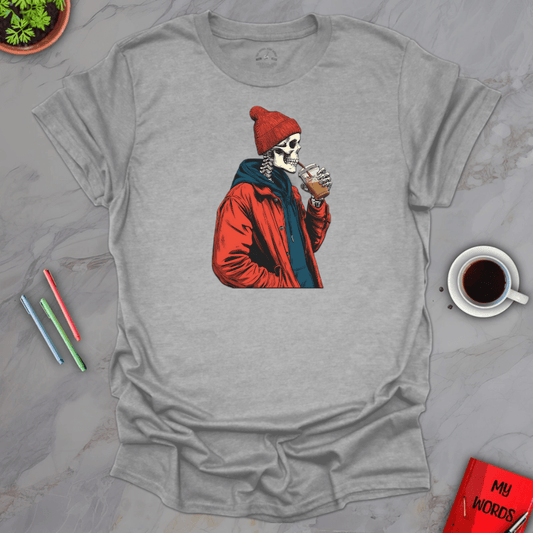 Personalized Graphics Skeleton Drinking T-Shirt Sport Grey / S