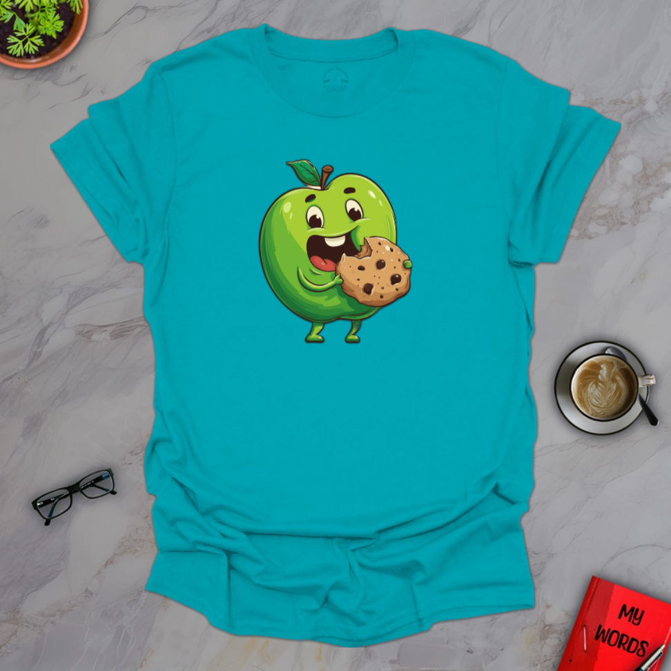 Personalized Graphics Apple Eating Cookie T-Shirt Tropical Blue / S