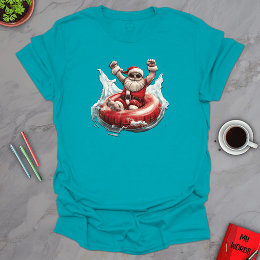 Personalized Graphics Santa Tubing T-Shirt Tropical Blue / S