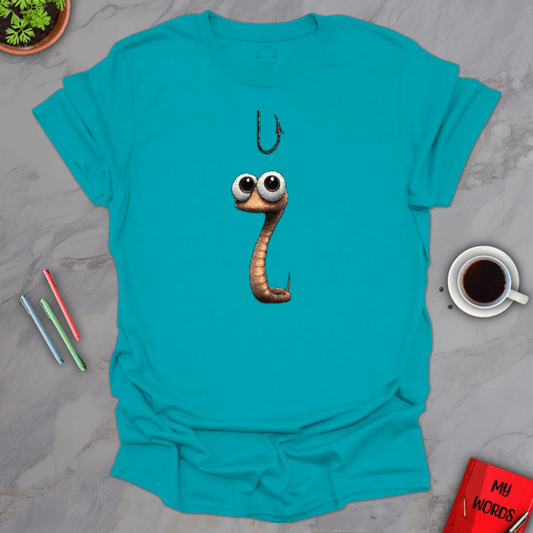 Personalized Graphics Worm vs Hook T-Shirt Tropical Blue / S