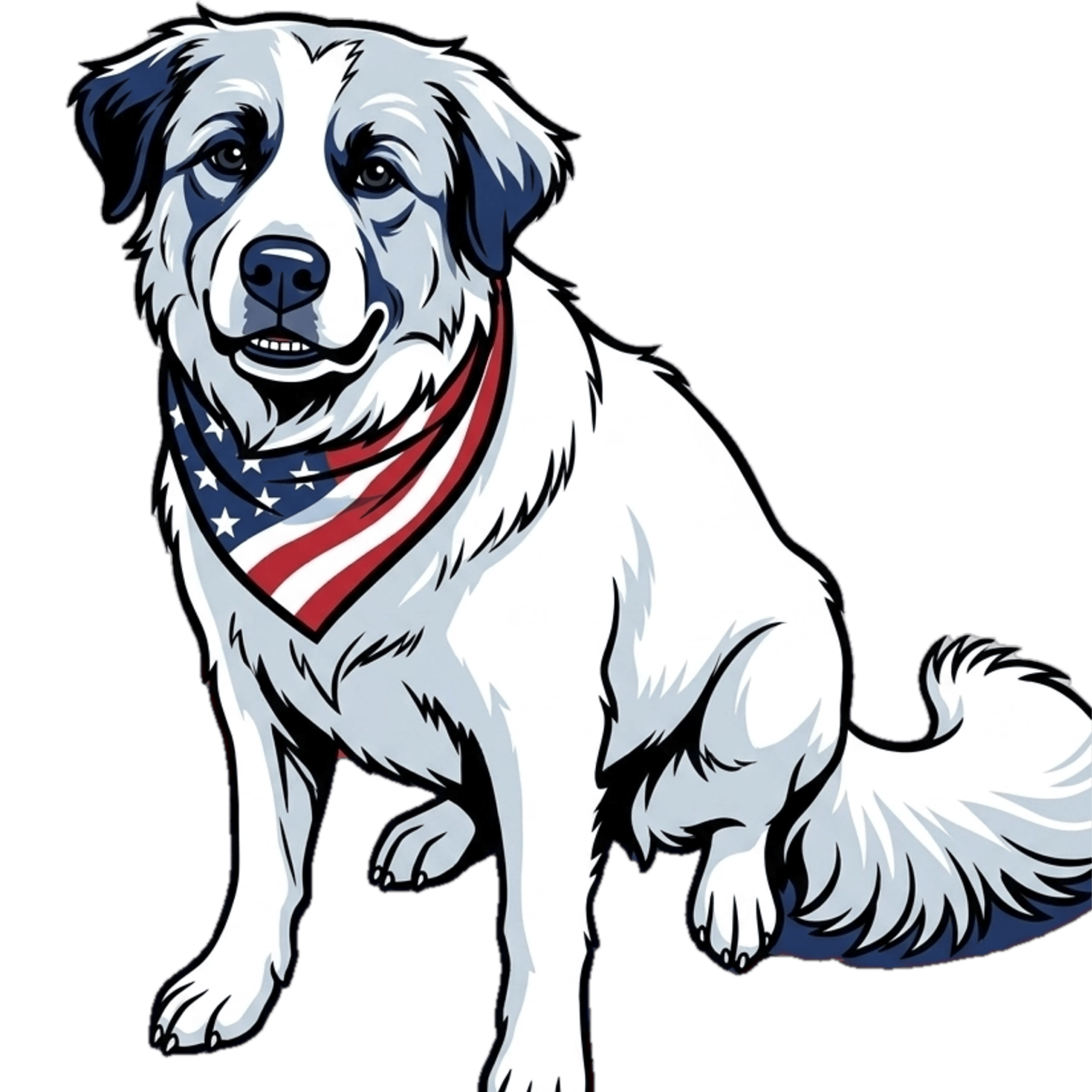 Dog wearing an American flag bandana on a transparent background